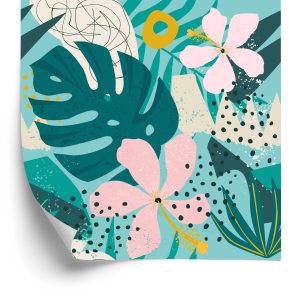Behang Tropisch - Trendy Kleurrijke Bladeren En Bloemen