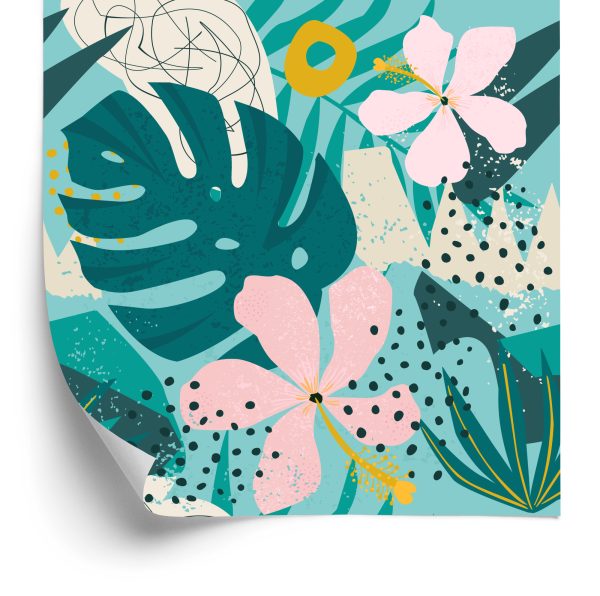 Behang Tropisch - Trendy Kleurrijke Bladeren En Bloemen