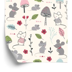 Behang Voor Kinderen - Muizen, Paddenstoelen En Bloemen