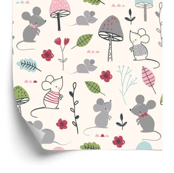 Behang Voor Kinderen - Muizen, Paddenstoelen En Bloemen