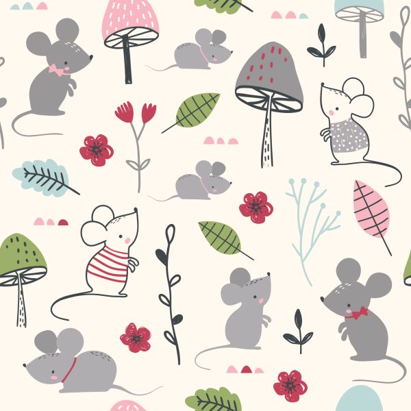 Behang Voor Kinderen - Muizen, Paddenstoelen En Bloemen - Afbeelding 2