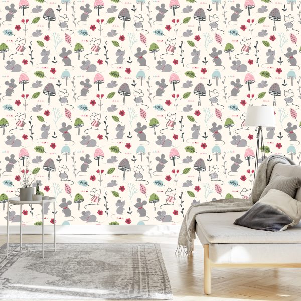 Behang Voor Kinderen - Muizen, Paddenstoelen En Bloemen - Afbeelding 3