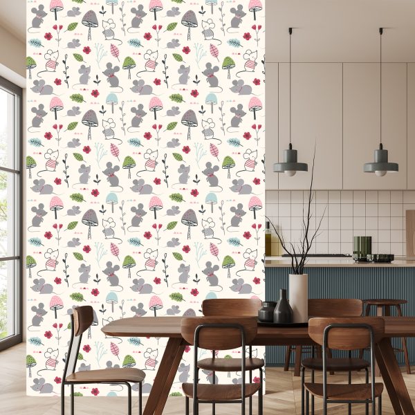 Behang Voor Kinderen - Muizen, Paddenstoelen En Bloemen - Afbeelding 4