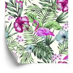 Behang Tropisch - Flamingo's Bladeren En Bloemen