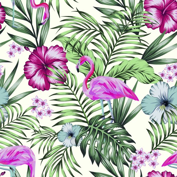 Behang Tropisch - Flamingo's Bladeren En Bloemen - Afbeelding 2