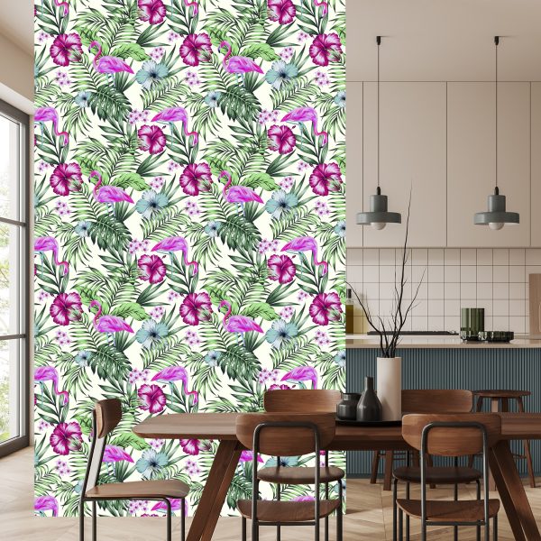 Behang Tropisch - Flamingo's Bladeren En Bloemen - Afbeelding 4