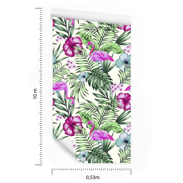 Behang Tropisch - Flamingo's Bladeren En Bloemen - Afbeelding 8