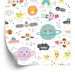 Behang Voor Kinderplaneten, Sterren, Raketten En Satellieten