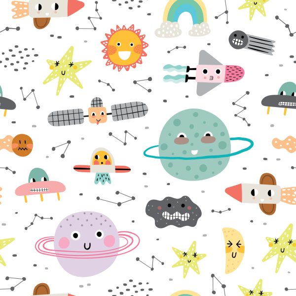 Behang Voor Kinderplaneten, Sterren, Raketten En Satellieten - Afbeelding 2
