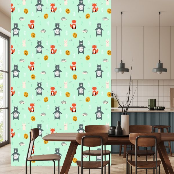 Behang Voor Kinderen - Bosdieren In Pastelkleuren - Afbeelding 4