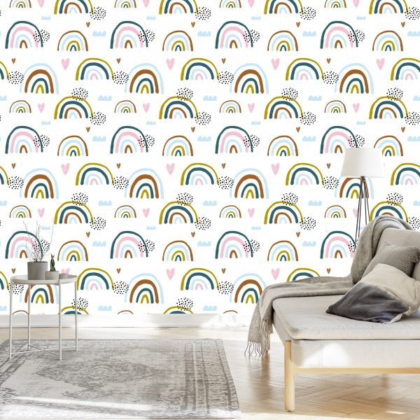 Behang Voor Kinderen - Harten En Regenboog - Afbeelding 3