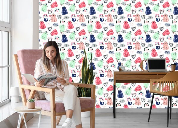 Behang Voor Kinderen - Katten En Een Regenboog In Scandinavische Stijl - Afbeelding 7