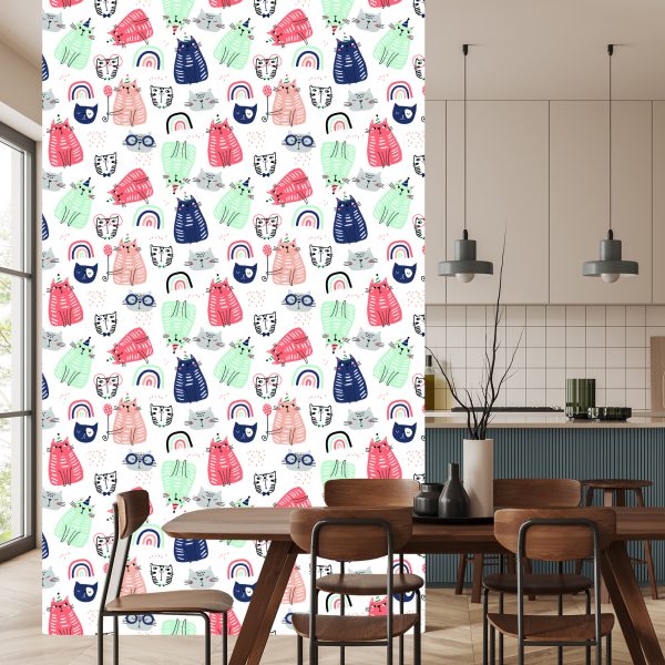 Behang Voor Kinderen - Katten En Een Regenboog In Scandinavische Stijl - Afbeelding 4
