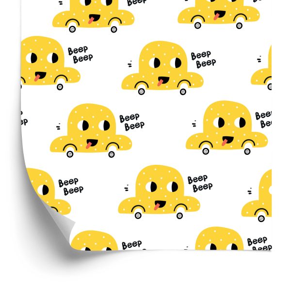 Behang Voor Kinderen - Happy Yellow Cars