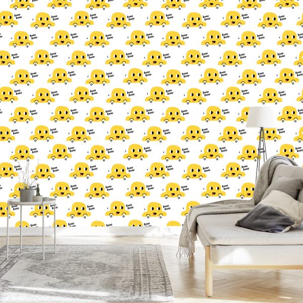 Behang Voor Kinderen - Happy Yellow Cars - Afbeelding 3