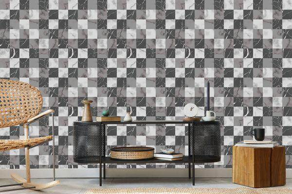 Behang Modernistisch Grijs Rooster In Marmerpatroon - Afbeelding 5