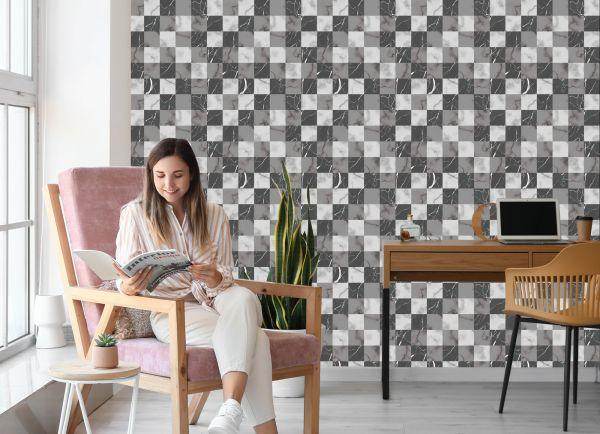 Behang Modernistisch Grijs Rooster In Marmerpatroon - Afbeelding 7