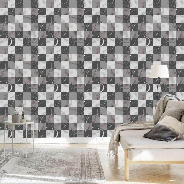Behang Modernistisch Grijs Rooster In Marmerpatroon - Afbeelding 3
