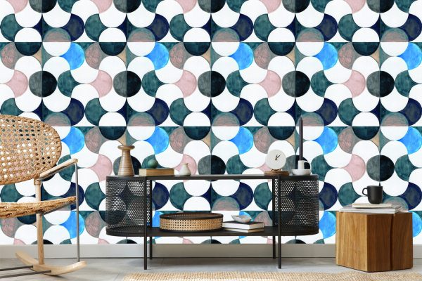 Behang Geometrisch-Abstractie Geschilderd Met Waterverf - Afbeelding 5