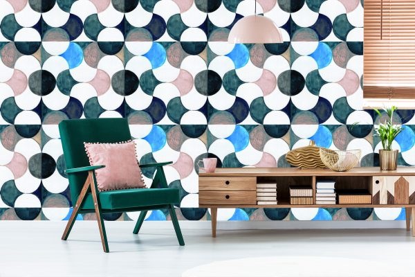Behang Geometrisch-Abstractie Geschilderd Met Waterverf - Afbeelding 6