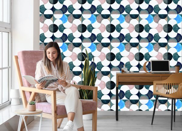 Behang Geometrisch-Abstractie Geschilderd Met Waterverf - Afbeelding 7