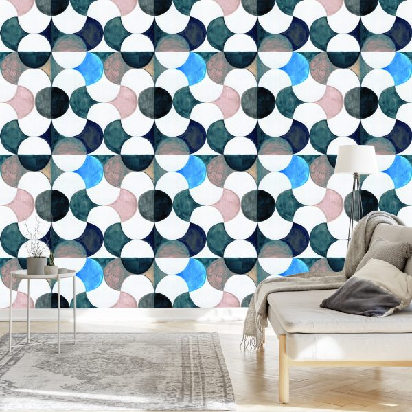 Behang Geometrisch-Abstractie Geschilderd Met Waterverf - Afbeelding 3