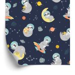 Behang Voor Kinderen - Ruimteluiaards Die Planeten, Sterren En Manen Knuffelen
