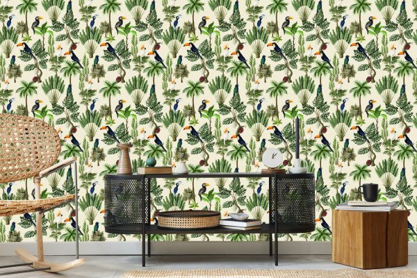 Behang Exotische Vogels En Planten In Vintage Stijl - Afbeelding 5