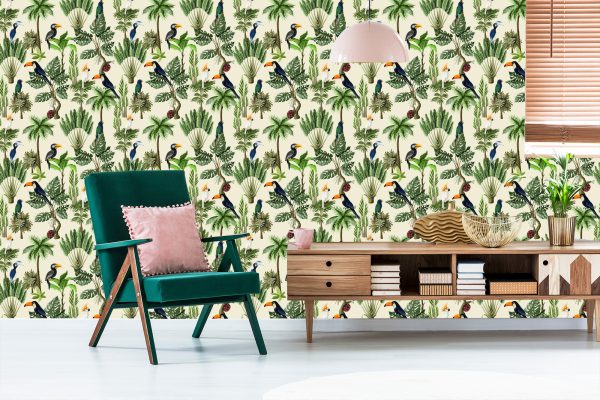 Behang Exotische Vogels En Planten In Vintage Stijl - Afbeelding 6