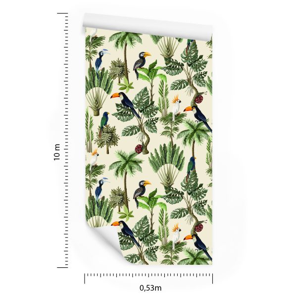 Behang Exotische Vogels En Planten In Vintage Stijl - Afbeelding 8