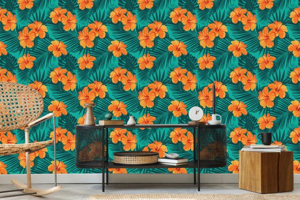 Behang Exotische Bladeren En Bloemen - Afbeelding 5