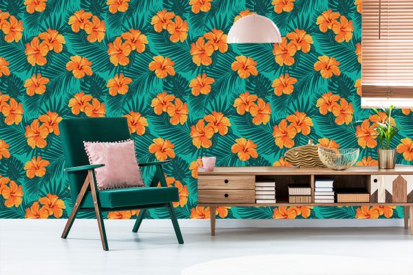 Behang Exotische Bladeren En Bloemen - Afbeelding 6