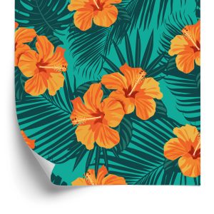 Behang Exotische Bladeren En Bloemen
