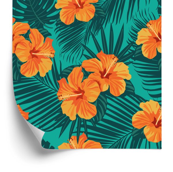 Behang Exotische Bladeren En Bloemen