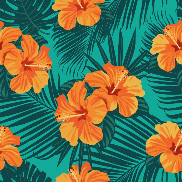 Behang Exotische Bladeren En Bloemen - Afbeelding 2