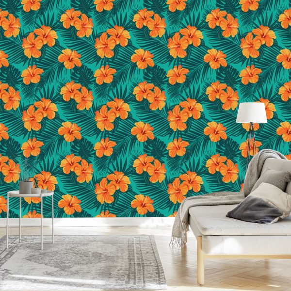 Behang Exotische Bladeren En Bloemen - Afbeelding 3