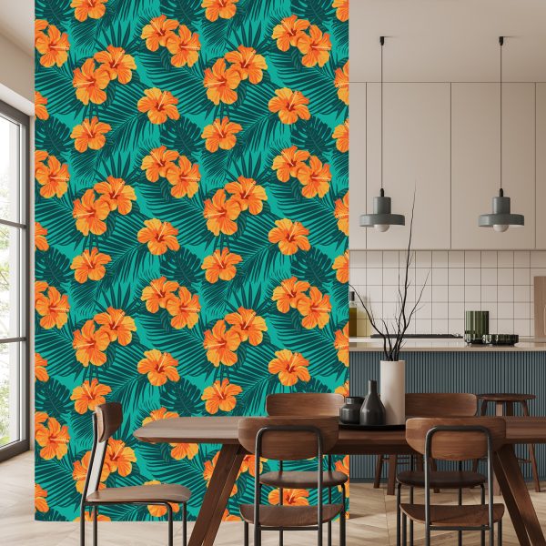 Behang Exotische Bladeren En Bloemen - Afbeelding 4