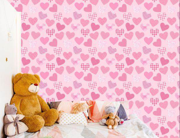 Behang Voor Kinderen - Roze Harten - Afbeelding 6