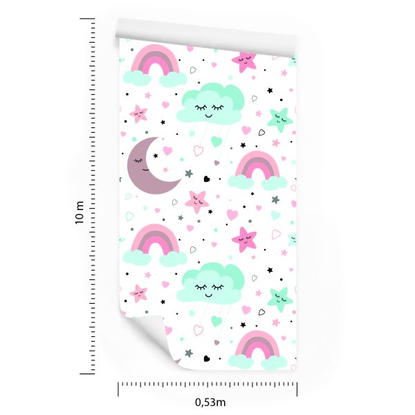 Behang Voor Kinderen - Slapende Wolken, Manen, Sterren En Regenbogen - Afbeelding 8