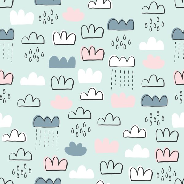 Behang Voor Kinderen - Kleurrijke Regenachtige Wolken - Afbeelding 2