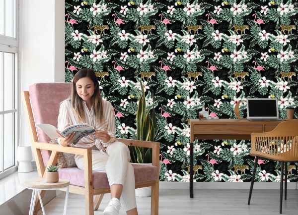 Behang Exotische Bladeren, Bloemen En Dieren - Afbeelding 7