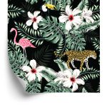 Behang Exotische Bladeren, Bloemen En Dieren