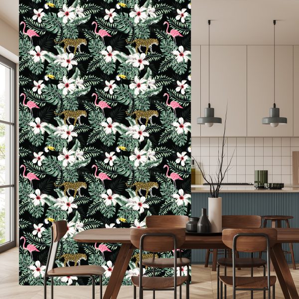Behang Exotische Bladeren, Bloemen En Dieren - Afbeelding 4