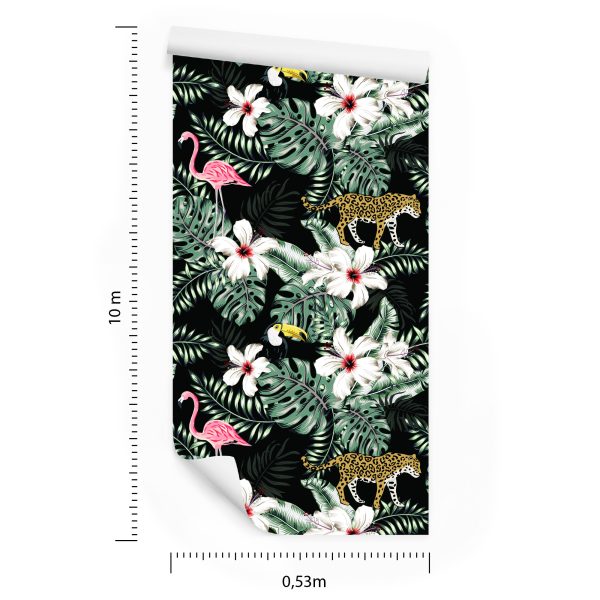 Behang Exotische Bladeren, Bloemen En Dieren - Afbeelding 8