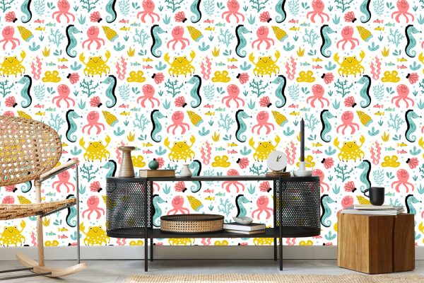 Behang Voor Kinderen - Zeedieren In Scandinavische Stijl - Afbeelding 5