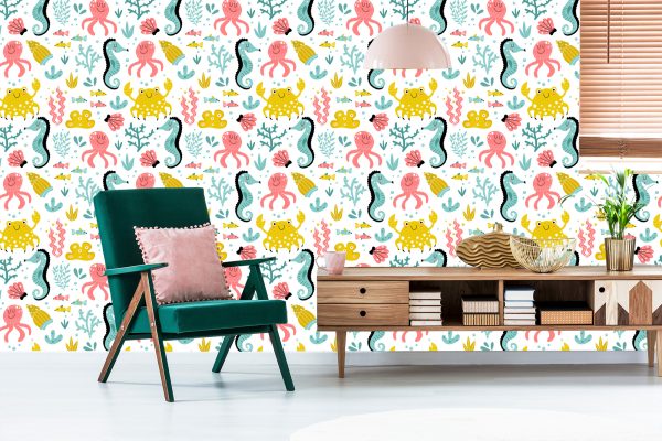 Behang Voor Kinderen - Zeedieren In Scandinavische Stijl - Afbeelding 6
