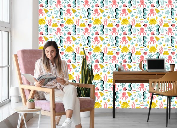 Behang Voor Kinderen - Zeedieren In Scandinavische Stijl - Afbeelding 7