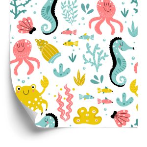 Behang Voor Kinderen - Zeedieren In Scandinavische Stijl