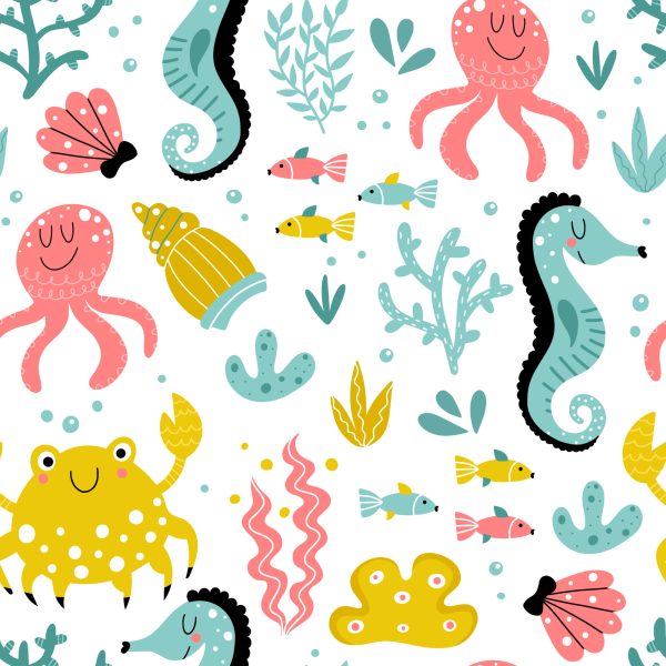 Behang Voor Kinderen - Zeedieren In Scandinavische Stijl - Afbeelding 2