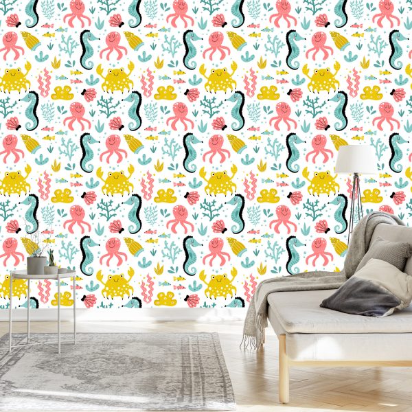 Behang Voor Kinderen - Zeedieren In Scandinavische Stijl - Afbeelding 3